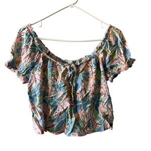 Roxy  Shallow Love‎ Crop Top Blouse Womens Sz. Medium Tropical Resortwear Beach